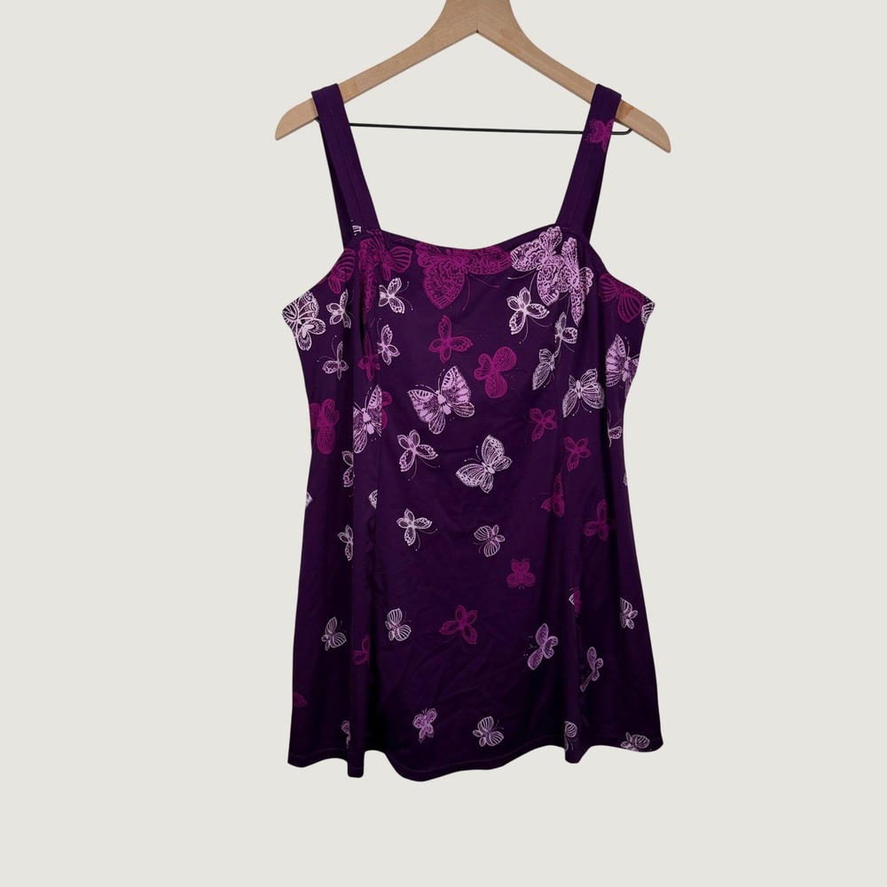 Swim 365 Womens Purple Butterfly Print Swim Dress One Piece Swimsuit Size 20W